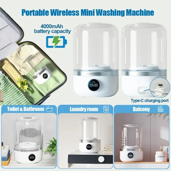 Mini machine à laver portable sans fil – Parfaite pour la maison et les voyages – Image 4